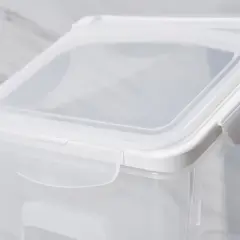 HANAMYA 10 Liter Food Storage Lidded Container with Handle, Wheels, and Measuring Cup for 20 Pounds of Rice, Flour, or Pet Food, Clear