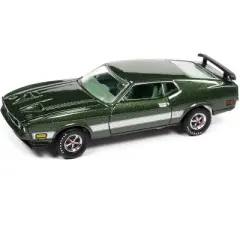 1973 Ford Mustang Mach 1 Ivy Bronze Green Metallic with Silver Stripes Ltd Ed to 14910 pcs 1/64 Diecast Model Car by Auto World