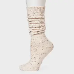 Women's Cotton Blend Ribbed Fleck Slouch Crew Boot Socks - Auden&trade; Ivory 4-10