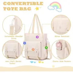 Girl's Backpack,handbag,cute teenage multi pocket backpack,suitable for elementary,elementary,and high school,Beige 3-piece set