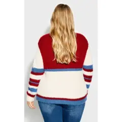 Women's Plus Size Remy Long Sleeve Sweater - red stripe | LORALETTE
