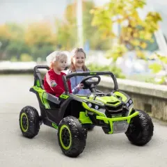 Qaba 24V 7AH Ride on Car, 2 Seater 4MPH Ride on UTV Battery Powered Toy Car with 4 Shock Absorbers, Music Horn LED Lights, for 3-8 Years