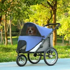 Resenkos Cat Jogger Stroller,Dog Stroller, Pet Stroller,3 Wheels Dog Stroller w/ One-Hand Fold, Rubber Wheels, Storage Bag, Soft Cushion, Blue