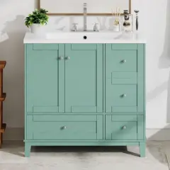 NicBex Bathroom Vanity without Sink/with Sink,Bathroom Sink Vanity with 3 Drawers and USB Charging,36 inch Bathroom Sink Cabinet,Green