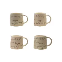 Storied Home 4-Piece Stoneware Mug with Holiday Saying, Cream