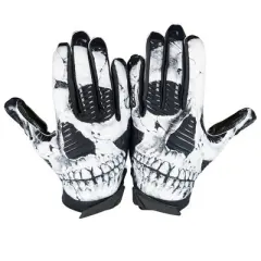 Battle Sports Skull Face Cloaked Adult Football Receiver Gloves - Black/White