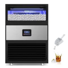 Hooure 25in Commercial Ice Maker Machine 450LBS/24H with 77LBS Large Ice Storage Bin, 144Pcs Clear Ice Cubes in 11Mins, Stainless Steel