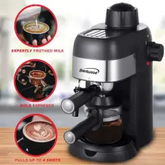 Brentwood GA-134BK 4-Cup Stainless Steel Espresso and Cappuccino Maker Machine in Black