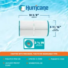Hurricane Filters Replacement Spa Filter Cartridge for PJW-50, Unicel C-5300, Filbur FC-1320, Hot Tub Front Load, and Whirlpool 50, White, 2 Pack