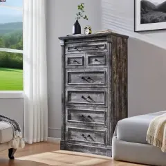 Farmhouse 7 Drawers Dresser for Bedroom,  57&Prime; Tall Dressers w/Roman Column