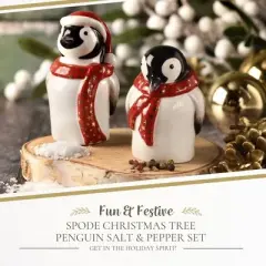Spode Christmas Tree Salt & Pepper Set, Mr & Mrs Penguin Winter Themed Shakers, Holiday Table D&eacute;cor, Festive Home Accents, Stocking Stuffer Gifts