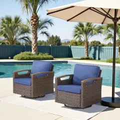 Patio Furniture Set, Outdoor Wicker Sofa Couch with Metal Armrest, Swivel Rocking Chairs, Ottomans, All-Weather Conversation Set for Garden