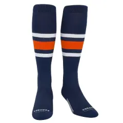 PEAR SOX Striped OTC Baseball, Softball, Football Socks (B) Navy Blue, White, Orange