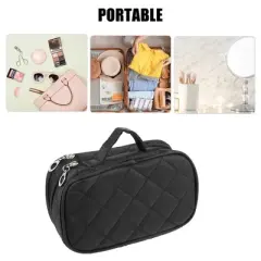 Unique Bargains Travel Double LayerMakeup Bag Makeup Brush Holder Portable Makeup Organizer Bag Cosmetics Storage Bag Waterproof Black 1 Pcs