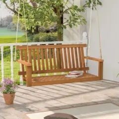 Tangkula 2-Person Acacia Wood Outdoor Porch Swing Patio Hanging Bench Chair Natural