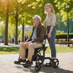 VEVOR 2 in 1 Rollator Walker & Transport Chair for Seniors, Folding Rolling Walker Wheelchair Combo & Footrests, Aluminum Mobility Walker, 300LBS