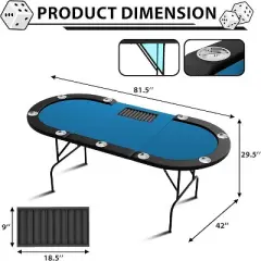 GustoWave Player Poker Table Foldable,with Padded Rails & Cup Holders, Blackjack Gaming Table with Water-Resistant Cushioned Rail
