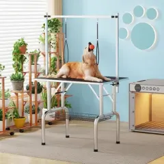 Dog Pet Grooming Table Heavy Duty Adjustable with Overhead Arm, Two Grooming Noose Mesh Tray