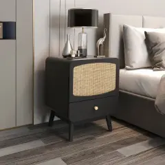 Alyson 22.13'' H x 15.75'' W x 15.75'' D Carry with 1 Rattan Doors and 1 Drawer Nightstand With Storage-The Pop Maison