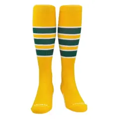 PEAR SOX Striped OTC Baseball, Softball, Football Socks - Gold, White, Forest Green (C)