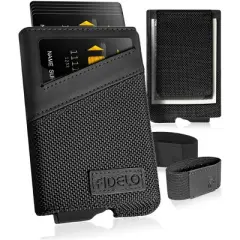 Fidelo Minimalist Wallet for Men Pop Up Wallet With Card Holder, Money Clip and 2 cash bands, Black