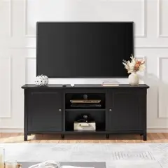 Yaheetech 24.6in Short Modern TV Stand with storage Black