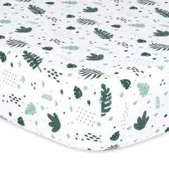The Peanutshell Fitted Crib Sheets - Green Botanical Leaf - 4pk