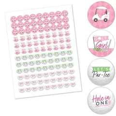 Big Dot of Happiness Golf Girl - Pink Birthday Party or Baby Shower Round Candy Sticker Favors - Labels Fits Chocolate Candy (1 sheet of 108)