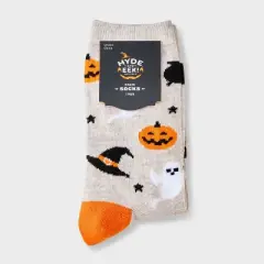 Women's Halloween Icons Crew Socks - Hyde and EEK! Boutique&trade; Oatmeal Heather/Orange/Black 4 - 10