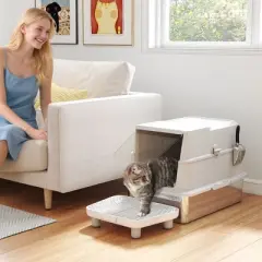 PawHut Stainless Steel Cat Litter Box with Lid, Extra Large Enclosed Metal Litter Box for Big Cats, Flip Cover, High-Sided Enclosure & Scoop