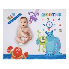 NoJo Disney Monsters, Inc. White, Blue, and Green, New Scarer Recruit Super Soft Photo Op Milestone Baby Blanket