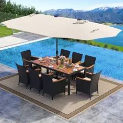 Tangkula Set Of 11 Patio Dining Set w/ 15ft Double-Sided Patio Umbrella (Base Included)