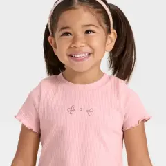 Toddler Girls' Short Sleeve Flower Ribbed T-Shirt - Cat & Jack&trade; Light Mauve 3T
