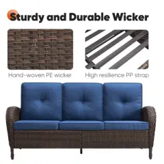 Buenhomino 5PCS Outdoor Patio Furniture Set with Fire Pit,PE Wicker Patio Conversation Sets, 43" 50000BTU Gas Propane Fire Pit Table,Wicker Chairs Set