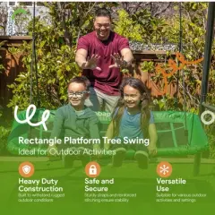 gobaplay Rectangle Tree Swing, 46" x 25" Outdoor Platform Saucer with Adjustable Rope, Dark Green (Swingset Frame Not Included)