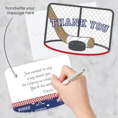 Big Dot of Happiness Shoots & Scores! - Hockey - Shaped Thank You Cards - Baby Shower or Birthday Party Thank You Note Cards & Envelopes - Set of 12