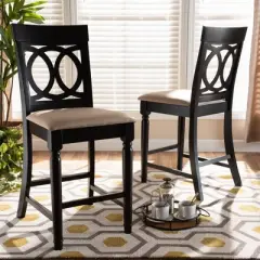 Set of 2 Verina Upholstered Wood Counter Height Barstools Sand/Espresso - Baxton Studio