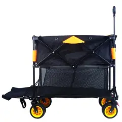 DSVIMOY large capacity Folding cart with Extended Lower Shelf, Folding Wagon Garden Shopping Beach Cart, Black & Orange, 52.7"*19.7"50.9"