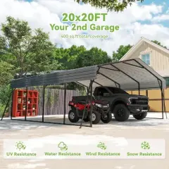 Real Relax Heavy Duty Metal Carport, Outdoor Garage Car Shelter Shade with Heavier Metal Frame, Galvanized Metal Roof for Car and Boats, Grey
