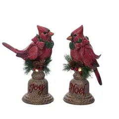 Transpac Light Up Holiday Cardinal Set of 2 Decorative Resin Christmas Home Decorations on Pedestal