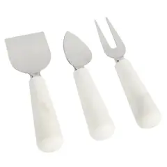 Laurie Gates California Designs Marble and Stainless Steel 3 Piece Cheese Knife Set in White