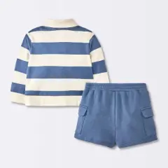 Baby Boys' 2pc Fox Striped Polo Shorts Set - Cloud Island&trade; Navy Blue
