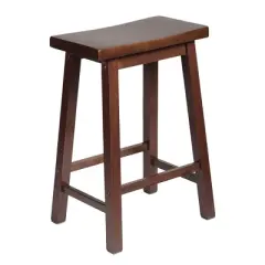 PJ Wood Classic Saddle-Seat 24'' Tall Kitchen Counter Stool for Homes, Dining Spaces, and Bars with Backless Seat, 4 Square Legs, Walnut (2 Pack)