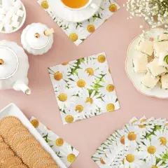 Blue Panda 100 Pack Decorative Daisy Floral Pattern Paper Napkin, 2-Ply, 6.5x6.5&rdquo;, Napkins for Bridal Shower, Tea Party, & Wedding