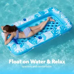 Sloosh Pool Tanning Adult Pool Float Inflatable Pool Lounger with Blue Leaf Design - Cozy, Trendy, and Perfect for Relaxation