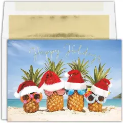 Masterpiece Studios Warmest Wishes 16-Count Boxed Holiday Cards With Foil-Lined Envelopes, Pineapple Santas, 5.6" x 7.8" (947900)