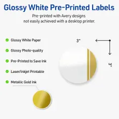 Avery 3" Diameter Labels, Gold Double-Dipped Edge, 60 ct