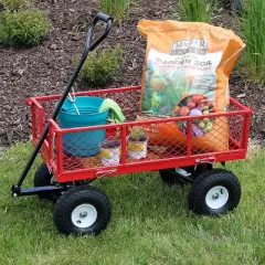 Sunnydaze Outdoor Lawn and Garden Heavy-Duty Durable Steel Mesh Utility Wagon Cart with Removable Sides