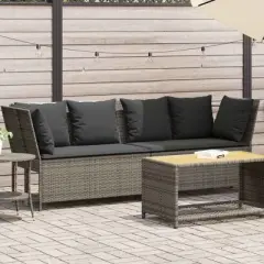 vidaXL Garden Sofa Grey PE rattan, powder-coated steel, polyester