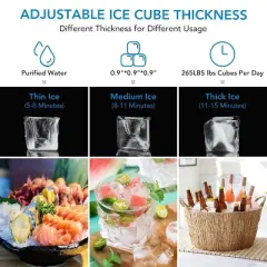Acekool Commercial Ice Maker, 265Lbs/24H with 55Lbs Storage Bin, Stainless Steel Self-Cleaning Ice Machine, LCD Control for Home & Kitchen